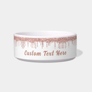 Tigela Pet Bowl da Glitter Dourada com rosa com Texto Per