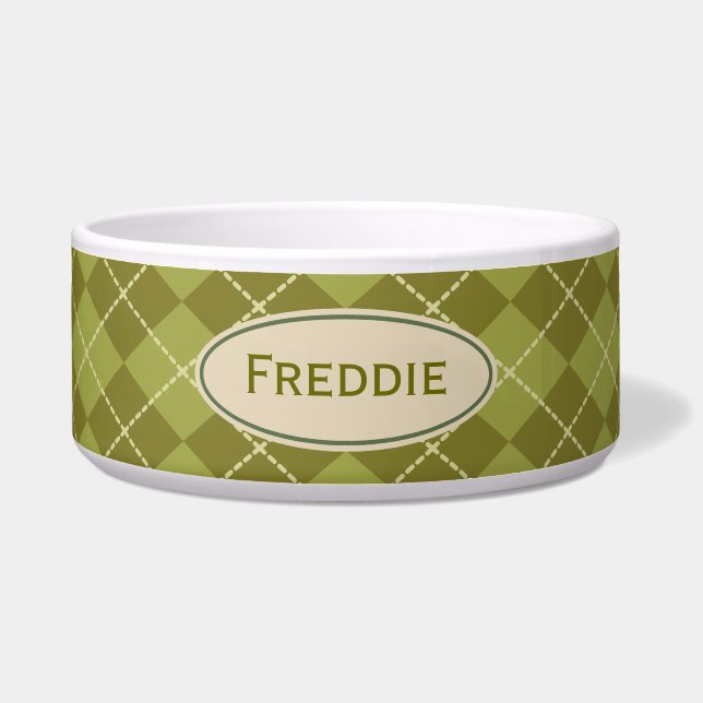 Tigela Pet Bowl de Argyle Verde Personalizado (Frente)