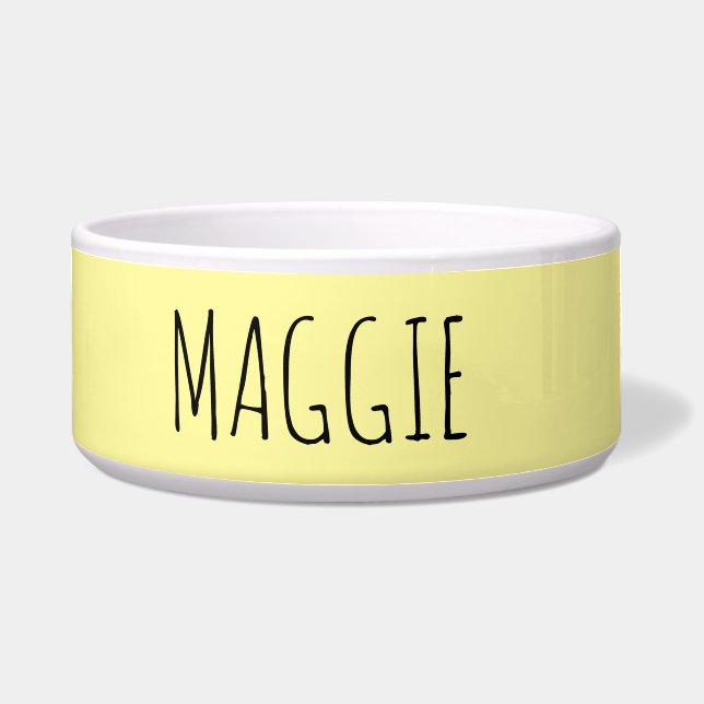 Tigela Pet Bowl de Cerâmica Amarelo-Clara Personalizada (Frente)