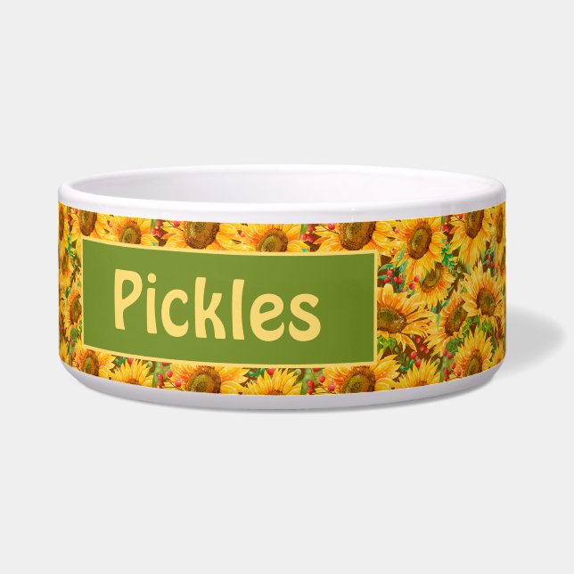 Tigela Pet Bowl, de Cerâmica, Girassóis (Frente)