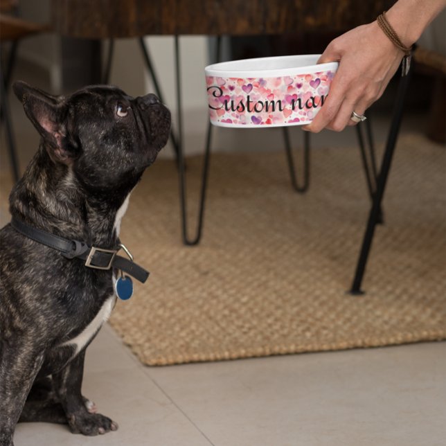 Tigela Pet Bowl de Padrão Cardíaco Personalizado (Custom Name Heart Pattern Bowl,
Personalized Watercolor Pet Bowl)