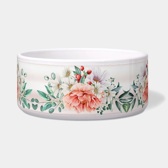 Tigela Pet Bowl de Peony Flower Aquarela (Frente)