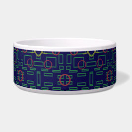 Tigela Pet Bowl de Pet Cerâmica Quadrados Geométricos Azu