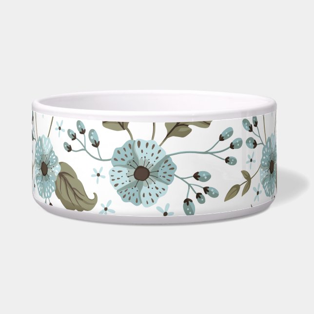 Tigela Pet Bowl Floral Azul e Verde (Frente)