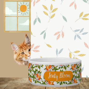 Tigela Pet Bowl Floral de Flor de Flor Laranja Personaliz