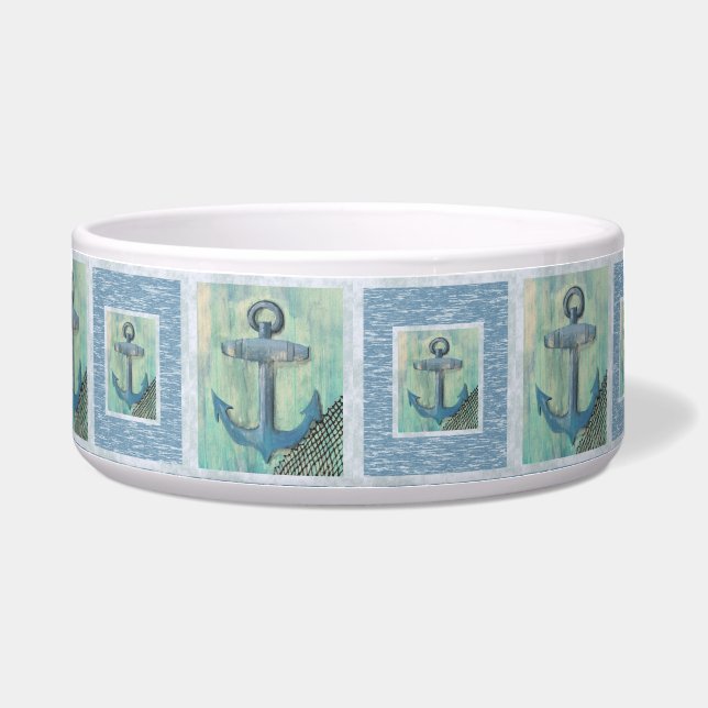 Tigela Pet Bowl - Padrão de Âncora Náutica (Frente)