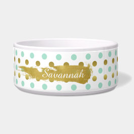 Tigela Pet Bowl Personalizado do Mint Green e do Dourado 
