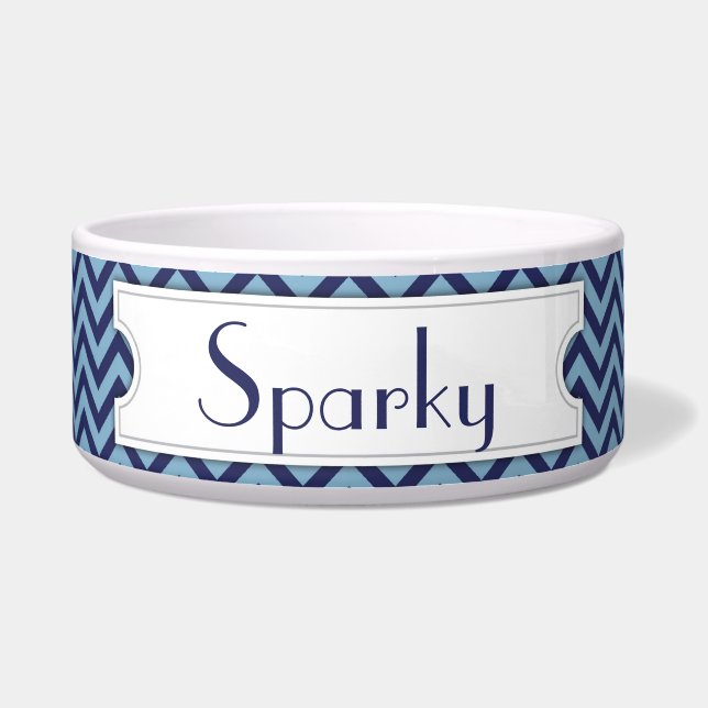 Tigela Pet Bowl Personalizado por Chevron Azul (Frente)