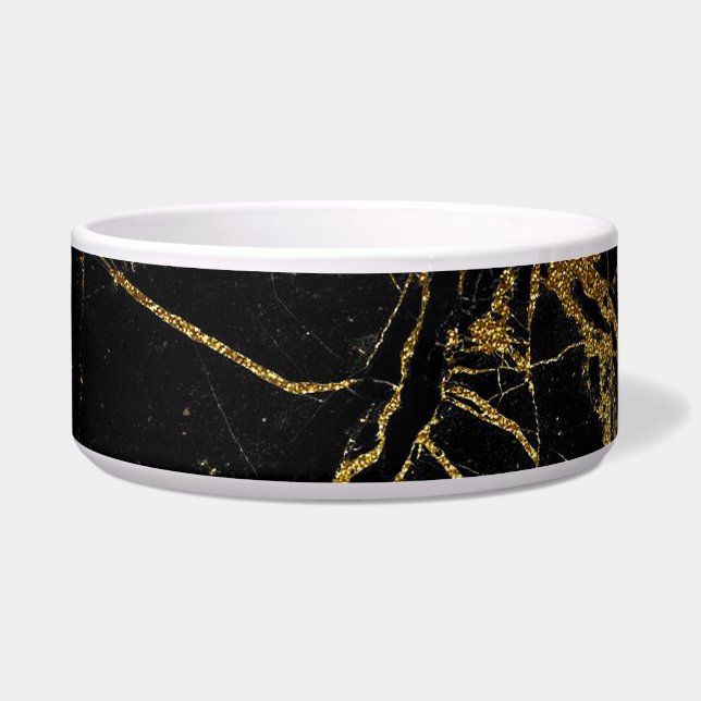 Tigela Pet Bowl, preto e Dourado (Frente)