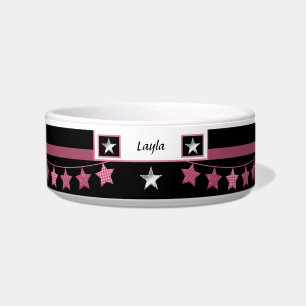 Tigela Pet Bowl preto-rosa/preto personalizado com estrel