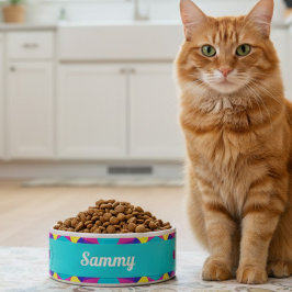 Tigela Pet Bowl, Retro Geométrico Cerâmica Verde do Mar