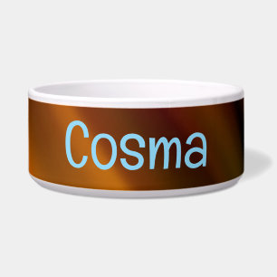 Tigela Pet Bowl vermelho e castanho com texto COSMA