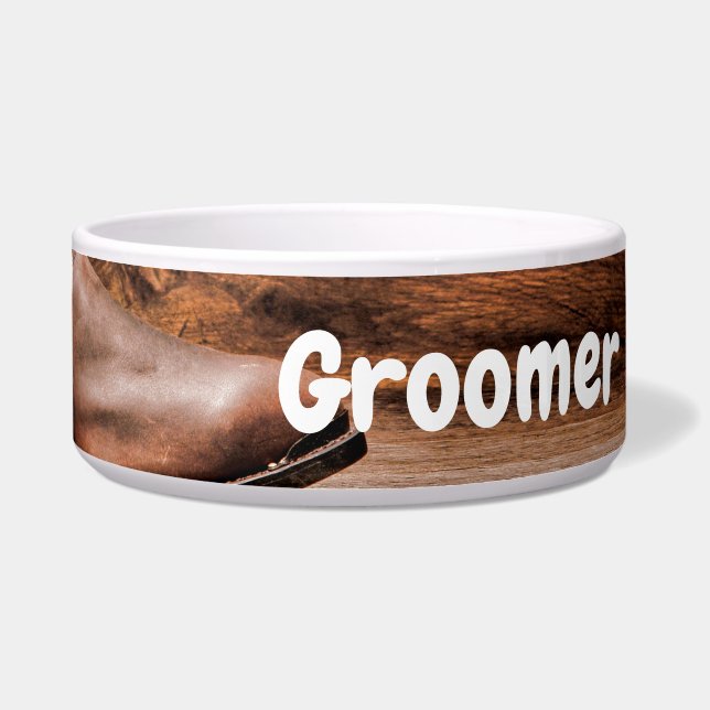Tigela Pet Bowls Personalizado Boots Cowboy Barn Wood Rus (Frente)