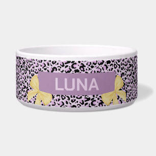 Tigela Pet de Arco Dourado com Leopardo Roxo