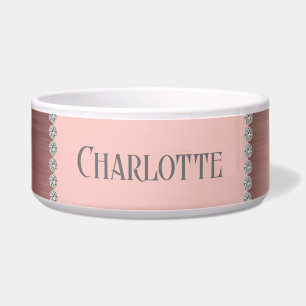 Tigela Pet de Gato de Cão Personalizado, Dourado, Rosa