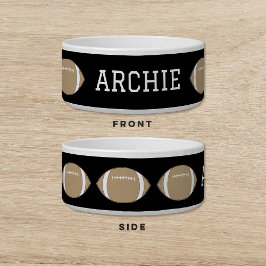 Tigela Pet de Gato Dourado Negro de Futebol