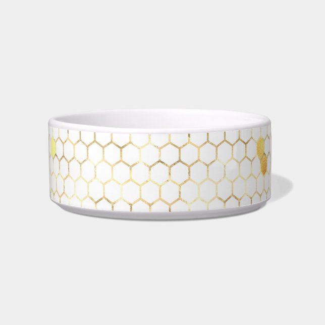 Tigela Pet de Honeycomb Dourado na moda branco (Frente)