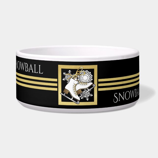 Tigela Pet de Ice Dourada, Colhida Preta, Personalizada (Frente)