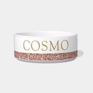 Tigela Pet de nome de cinza rosa brilhante Rosa Dourado
