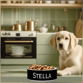 Tigela Pet de nome monocromático simples preto e branco