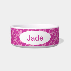 Tigela Pet de Nome Personalizado de Coroa Rosa Dupla