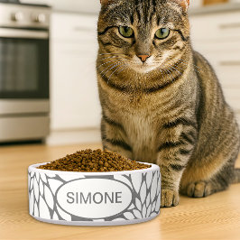 Tigela Pet de Nome Personalizado de Flores Brancas