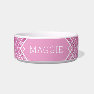 Tigela Pet de padrão de brilho rosa personalizado