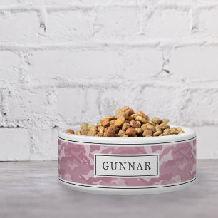 Tigela Pet de Padrão de Camo Rosa Personalizado