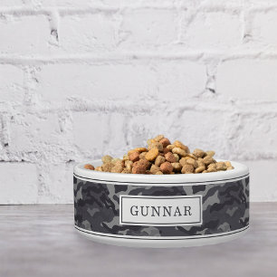 Tigela Pet de padrão de Cinza Escura Personalizada