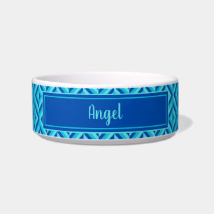 Tigela Pet de Padrão de Diamante de Três Tonalidades Azul