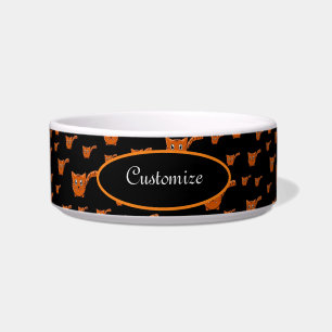 Tigela Pet de padrão de Gatinho preto e laranja