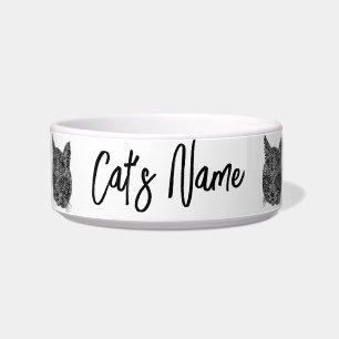 Tigela Pet de Retrato Ornamental de Gato Negro e Branco