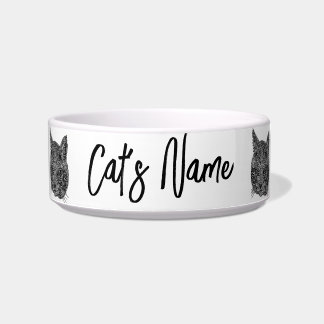 Tigela Pet de Retrato Ornamental de Gato Negro e Branco