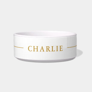 Tigela Pet de Script Dourado de Nome Personalizado Mínimo