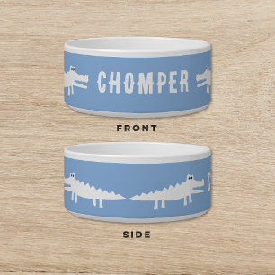 Tigela Pet Gato Azul de Alligador Branco