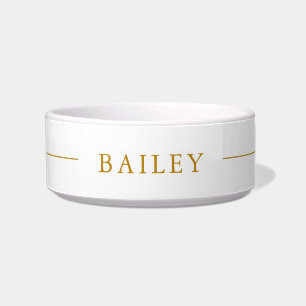 Tigela Pet Minimalista Simples de Script Dourado de Nome