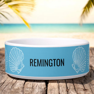 Tigela Pet Name Beach Seashells Teal Personalizado