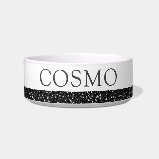 Tigela Pet Name Bowl de Glitter Preto (Frente)