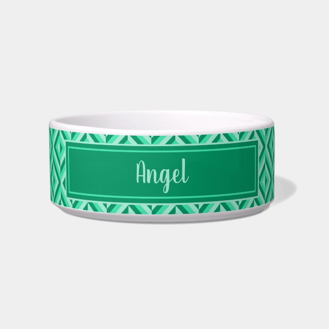 Tigela Pet Name Green Three-Tone Diamond Standard (Padrão (Frente)