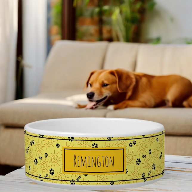 Tigela Pet Name Personalizado Palavras Solares Desenhadas (front template name pet bowl)