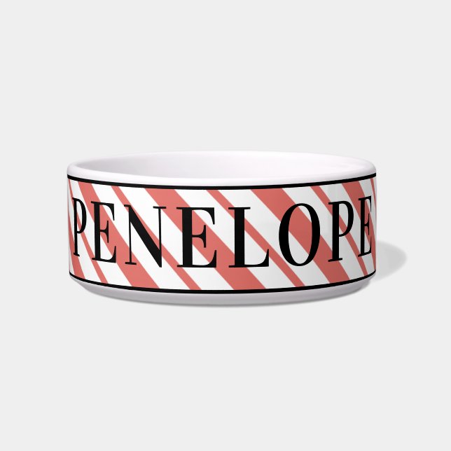 Tigela Pet Name Personalizado Strips Dog (Frente)