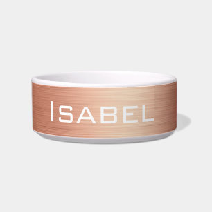 Tigela Pet Personalizada de Monograma de Folha Rosa Gold