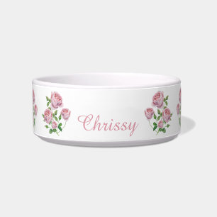 Tigela Pet Personalizado de Rosas Rosa Elegante