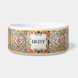 Tigela Pet Personalizado do Azulejo Mediterrâneo Amarelo-