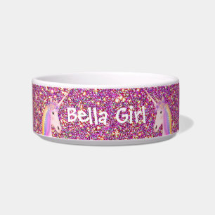 Tigela Pet Personalizado Dourado Brilhante Rosa Unicórni
