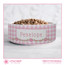 Pet Personalizado Floral Rosa Gingham