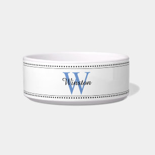 Tigela Pet Personalizado Nome Azul Monograma Pet Branco