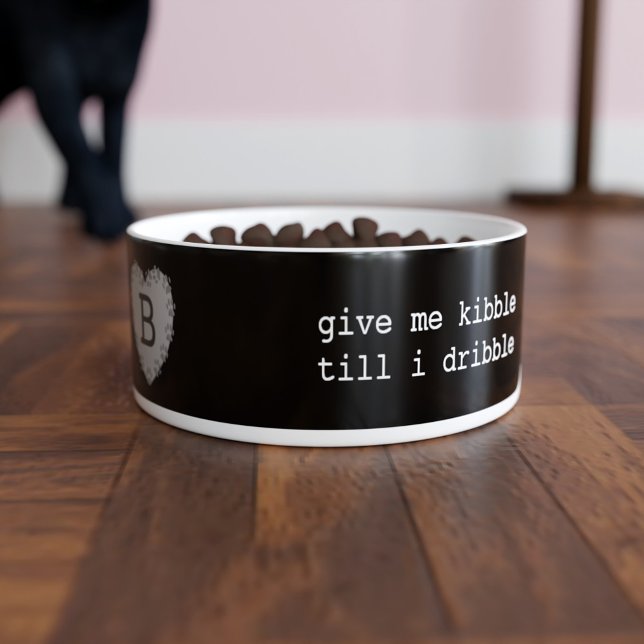 Tigela Pets Paw Imprime Cabelo Preto Monograma (Criador carregado)