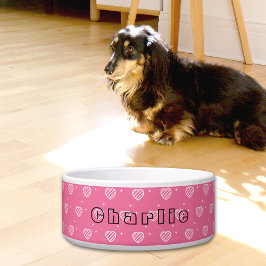 Tigela Pink Hearts Pattern Ceramic Pet Bowl