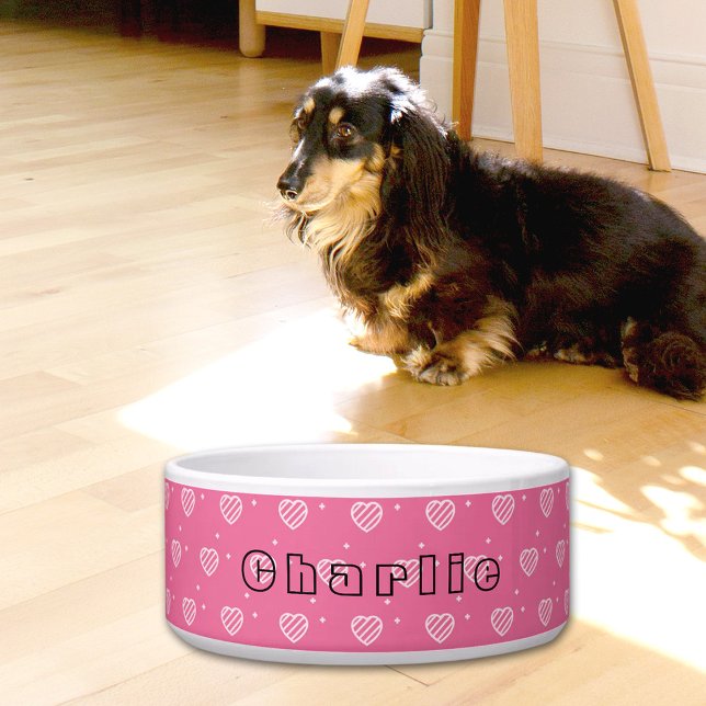 Tigela Pink Hearts Pattern Ceramic Pet Bowl (Criador carregado)